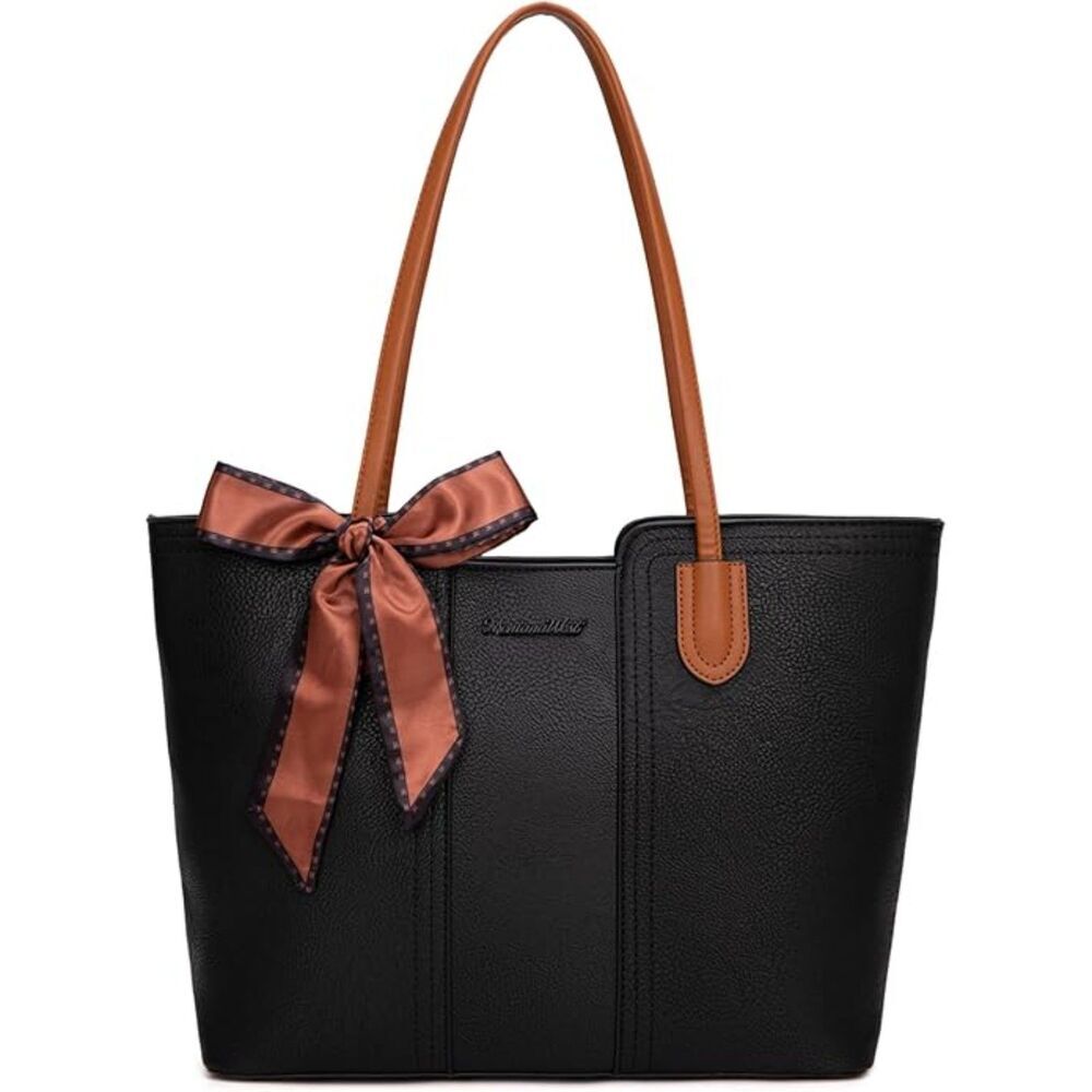 Women Jet Black Imported Vegan Leather Top Handle Polyester Lining Tote Bags